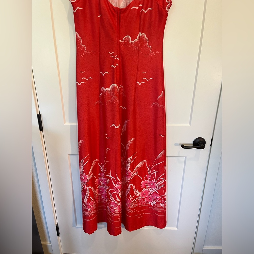 Vntg 70's Ja-Na of Hawaii Red and white floral maxi dress Retro Tropical sz 12 - Picture 10 of 12